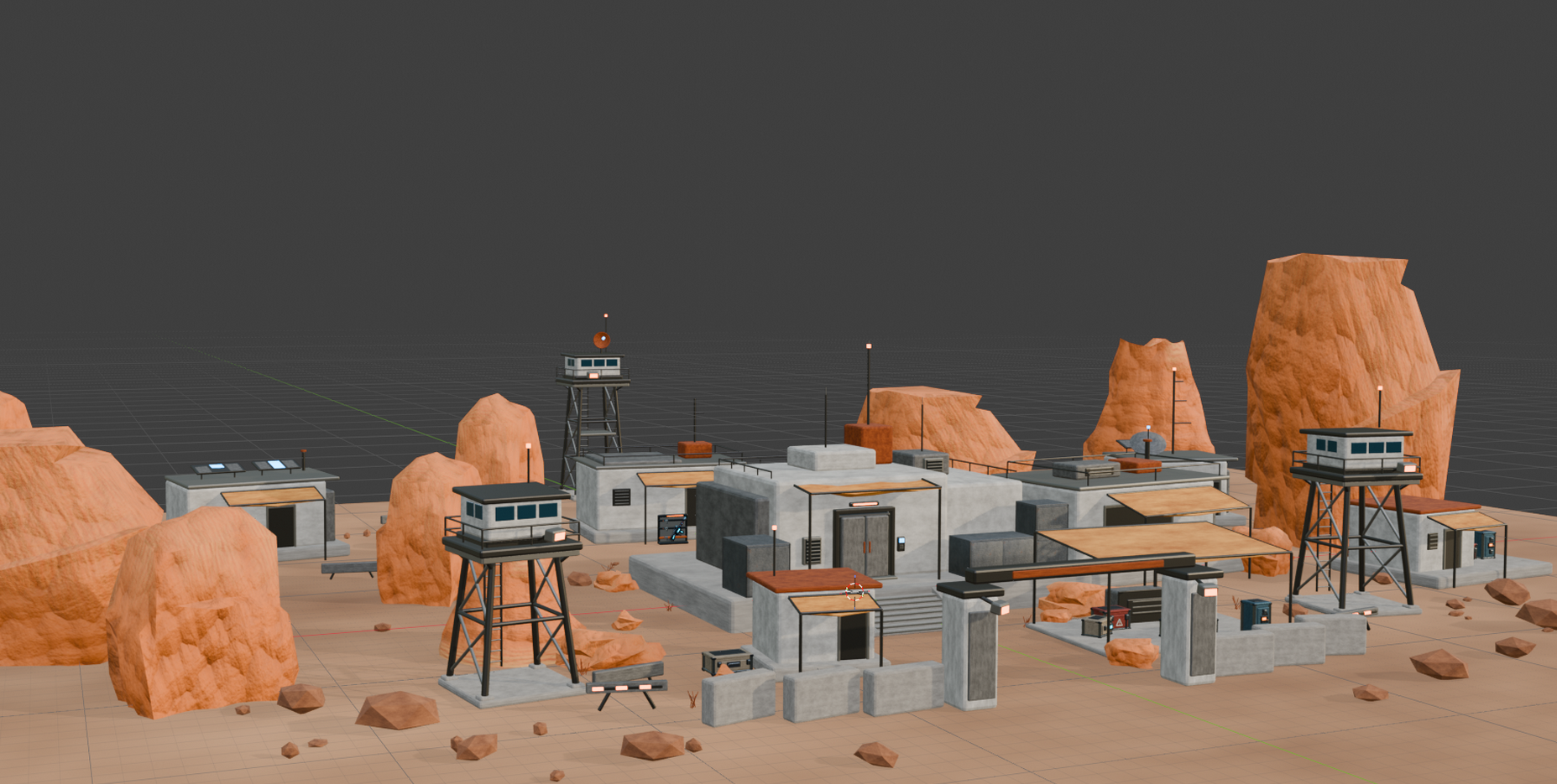 3D environment representing a mercenary base